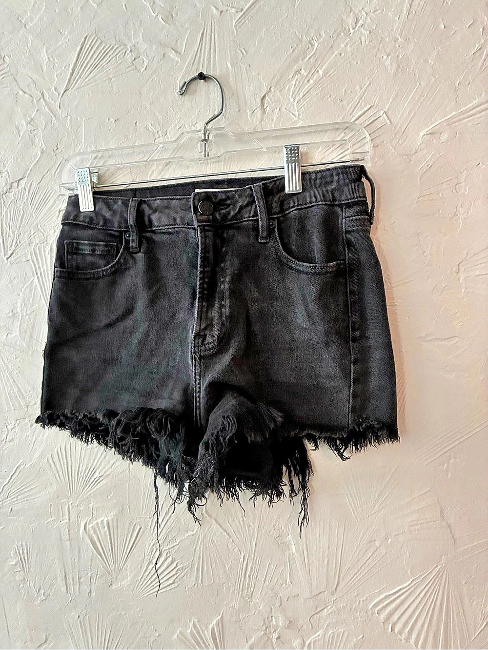 Black Fringe-Hem Jean Shorts Like New